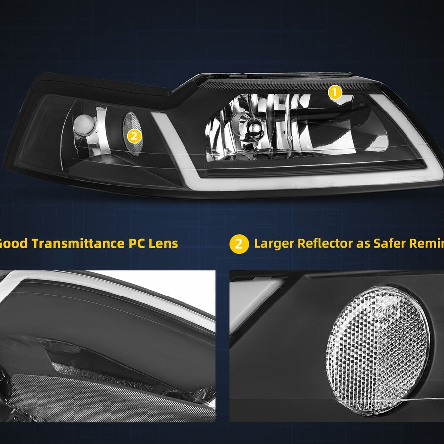 Chrome Headlight Assembly Set For 1999-2004 Ford Mustang SVT – Amber Corners